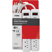 Surge Protector 2-Pack, 6 Outlets, 400 J, 1875 W, 1.5' Cord XJ247 | Rock Safety Industrial Ltd