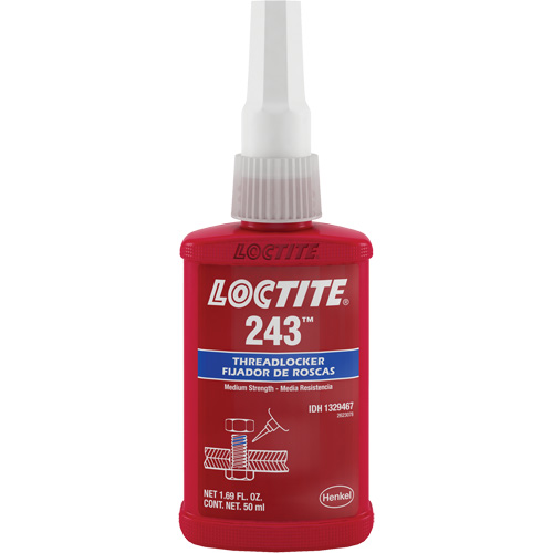 Threadlocker 243 Oil Tolerant, Blue, Medium, 50 ml, Bottle Rock Safety Industrial Ltd