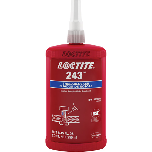 Compos&eacute; de blocage 243 tol&eacute;rant &agrave; l'huile, Bleu, Moyen, 250 ml, Bouteille Rock Safety Industrial Ltd