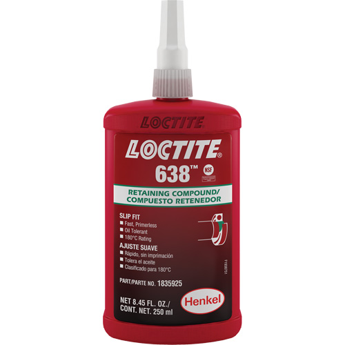 Compos&eacute; de retenue Loctite 638, 250 ml, Bouteille, Vert Rock Safety Industrial Ltd