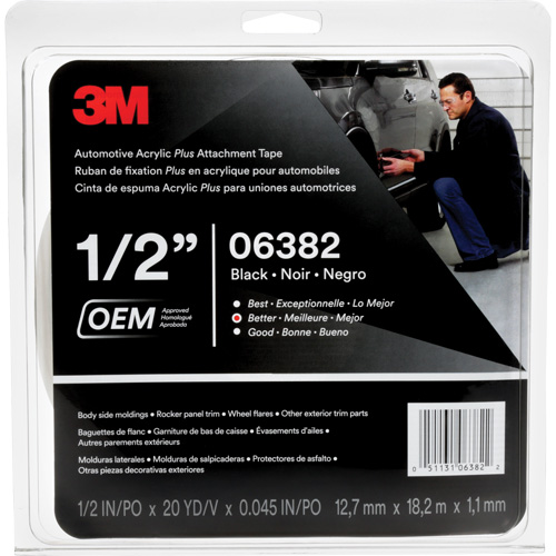 Ruban en acrylique de 3M pour l'automobile, 18 m (60') lo x 12,7 mm (1/2") la, 45 mils, Acrylique Rock Safety Industrial Ltd