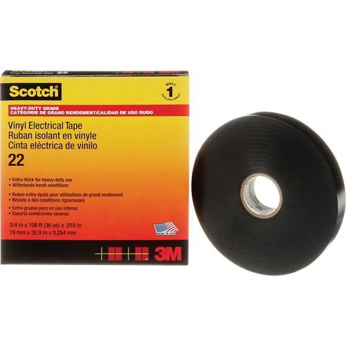 Ruban isolant en vinyle Scotch, 19 mm (3/4") x 33 m (108'), Noir, 10 mils Rock Safety Industrial Ltd