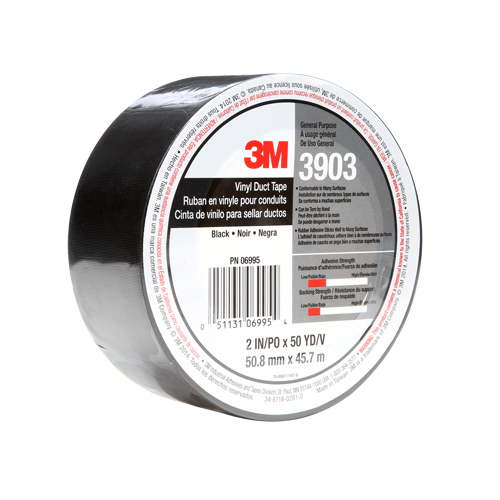 3903 Vinyl Duct Tape, 1245 mm (49") W x 46 m (151') L, 6.5 mils, Black Rock Safety Industrial Ltd