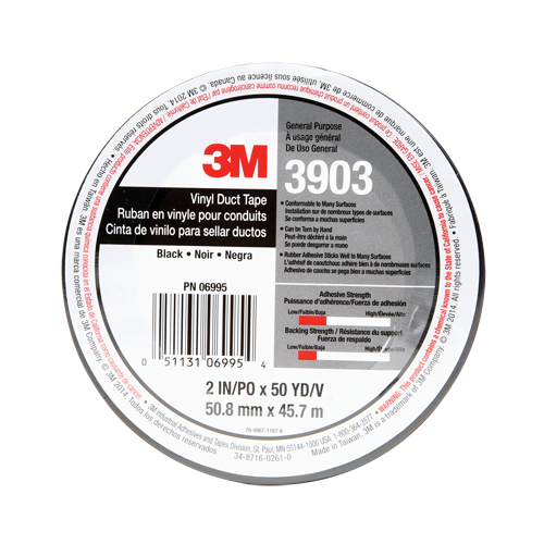3903 Vinyl Duct Tape, 1245 mm (49") W x 46 m (151') L, 6.5 mils, Black Rock Safety Industrial Ltd