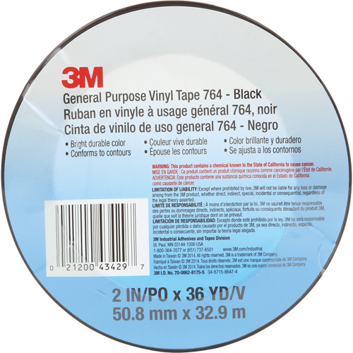 764 General-Purpose Vinyl Tape, 50.8 mm (2") W x 32.9 m (108') L, 5 mils, Black Rock Safety Industrial Ltd