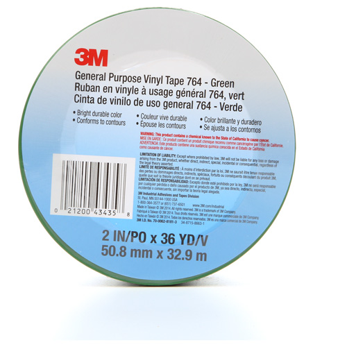 Ruban en vinyle pour travaux g&eacute;n&eacute;raux 764, 50,8 mm (2") la x 32,9 m (108') lo, 5 mils, Vert Rock Safety Industrial Ltd