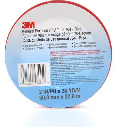 764 General-Purpose Vinyl Tape, 50.8 mm (2") W x 32.9 m (108') L, 5 mils, Red Rock Safety Industrial Ltd