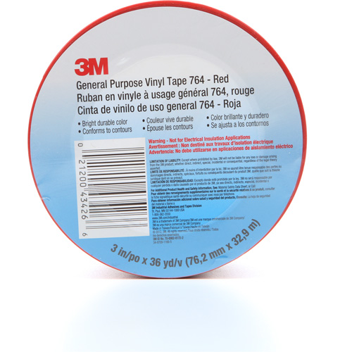 764 General-Purpose Vinyl Tape, 76 mm (3") W x 32.9 m (108') L, 5 mils, Red Rock Safety Industrial Ltd
