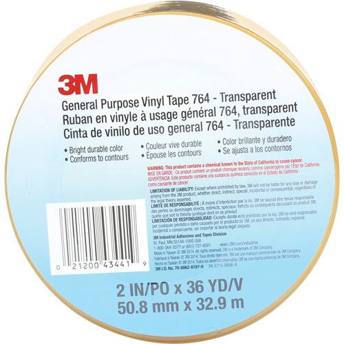 764 General-Purpose Vinyl Tape, 50.8 mm (2") W x 32.9 m (108') L, 5 mils, Clear Rock Safety Industrial Ltd