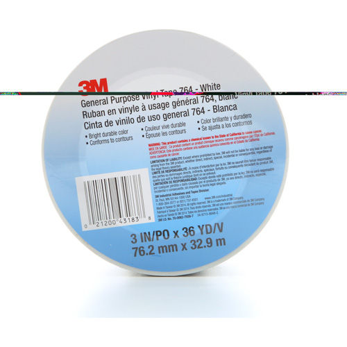 764 General-Purpose Vinyl Tape, 76 mm (3") W x 32.9 m (108') L, 5 mils, White Rock Safety Industrial Ltd