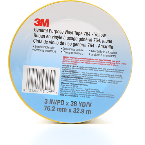 764 General-Purpose Vinyl Tape, 76 mm (3") W x 32.9 m (108') L, 5 mils, Yellow Rock Safety Industrial Ltd