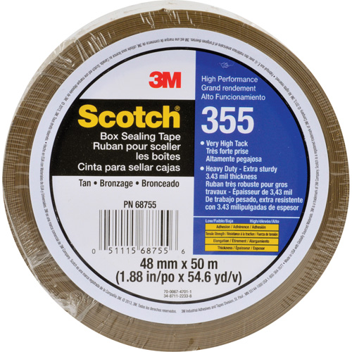 Scotch&reg; Box Sealing Tape 355, Hot Melt Adhesive, 3.15 mils, 48 mm (2") x 50 m (164') Rock Safety Industrial Ltd