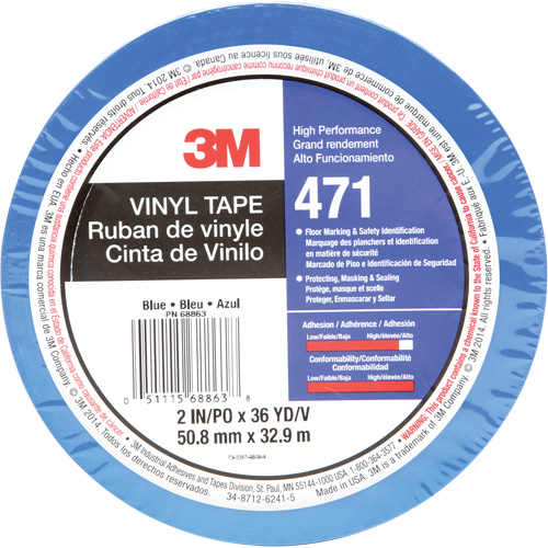 471 Vinyl Tape, 50.8 mm (2") W x 32.9 m (108') L, 5.2 mils, Blue Rock Safety Industrial Ltd