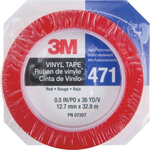 471 Vinyl Tape, 12 mm (1/2") W x 32.9 m (108') L, 5.3 mils, Red Rock Safety Industrial Ltd