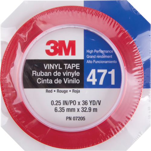 Ruban en vinyle 471, 6 mm (1/4") la x 32,9 m (108') lo, 5,3 mils, Rouge Rock Safety Industrial Ltd