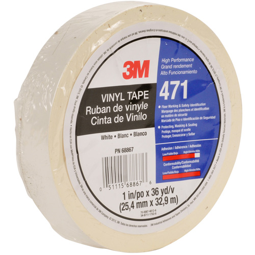 471 Vinyl Tape, 12 mm (1/2") W x 32.9 m (108') L, 5.3 mils, White Rock Safety Industrial Ltd