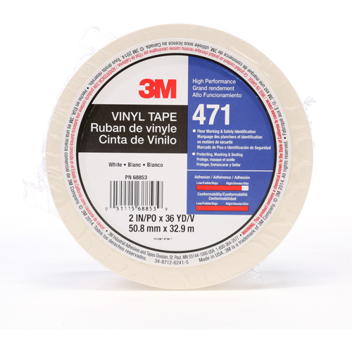 471 Vinyl Tape, 50.8 mm (2") W x 32.9 m (108') L, 5.2 mils, White Rock Safety Industrial Ltd