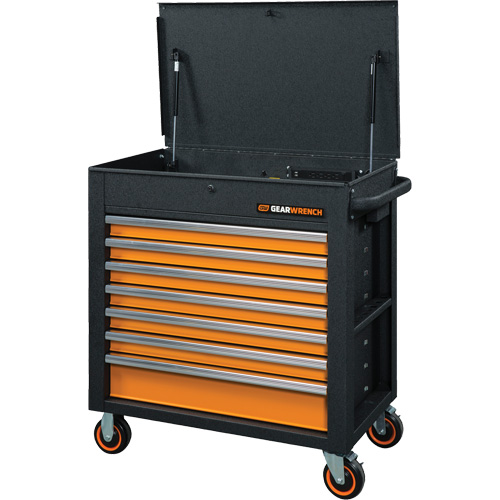 Chariot &agrave; outils s&eacute;rie GSX avec dessus inclin&eacute;, 7 tiroirs, 35" lo x 20" la x 39" h, Noir/Orange Rock Safety Industrial Ltd