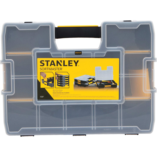 SortMaster&reg; Stackable Small Parts Organizer, 17-3/8" W x 13" D x 3-1/2" H, Black Rock Safety Industrial Ltd