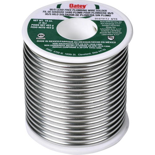 M&eacute;tal d'apport 95/5 pour plomberie, Sans plomb, 95 % d'&eacute;tain, 5 % d'antimoine, &acirc;me Plein, dia. 0,3125" Rock Safety Industrial Ltd
