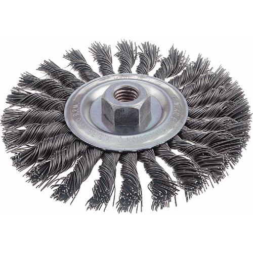 Brosses rotatives &agrave; fils nou&eacute;s - Brosse rotative &agrave; fils nou&eacute;s, fils nou&eacute;s standards, Dia. 6", Fils 0,023", Arbre 5/8"-11, Acier Rock Safety Industrial Ltd