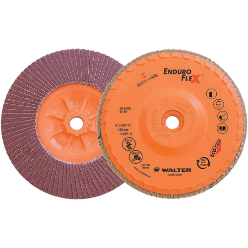 Disque &agrave; lamelles Enduro-Flex, 6" x 5/8"-11, Type 27, Grain 80, Alumine de zirconium Rock Safety Industrial Ltd