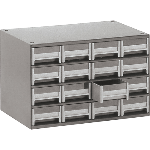Casiers modulaires pour pi&egrave;ces, Acier, 16 tiroirs, 17" x 10-9/16" x 2-1/8", Gris Rock Safety Industrial Ltd