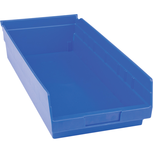 Plastic Shelf Bins, 8-3/8" W x 4" H x 17-7/8" D, Blue, 20 lbs. Capacity Rock Safety Industrial Ltd