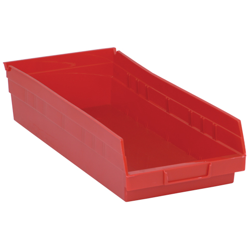 Shelf Bins, 8-3/8" W x 4" H x 17-7/8" D, Red, 40 lbs. Capacity Rock Safety Industrial Ltd