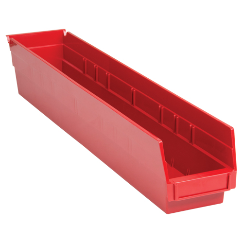 Bacs de rangement pour tablettes, 4-1/8" la x 4" H x 23-5/8" p, Rouge, Capacit&eacute; 50 lb Rock Safety Industrial Ltd