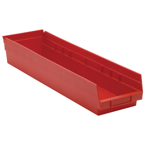 Bacs de rangement pour tablettes, 6-5/8" la x 4" H x 23-5/8" p, Rouge, Capacit&eacute; 50 lb Rock Safety Industrial Ltd