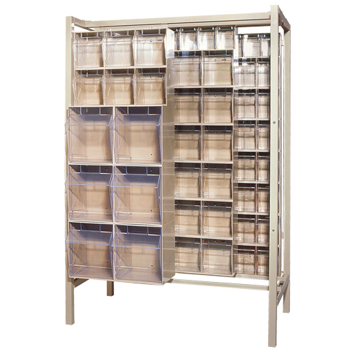 Syst&egrave;me de stockage &agrave; glissi&egrave;re &agrave; bacs basculants autonome, 51-1/4" la x 26" p x 77" h, 101 tiroirs Rock Safety Industrial Ltd