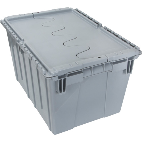 Flip Top Plastic Distribution Container, 21.65" x 15.5" x 12.5", Grey Rock Safety Industrial Ltd