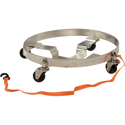 Chariots &agrave; &eacute;tages multiples pour baril, Acier inoxydable, Capacit&eacute;e 900 lb, Diam&egrave;tre 23-1/2", Roue en Caoutchouc Rock Safety Industrial Ltd