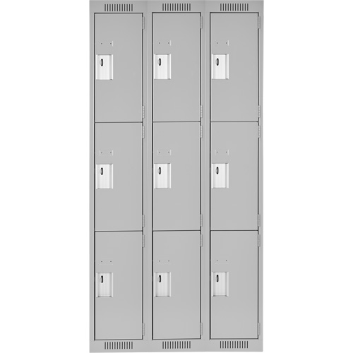 Clean Line Lockers, 3 -tier, Bank of 3, 36" x 15" x 72", Steel, Grey, Rivet (Assembled) Rock Safety Industrial Ltd