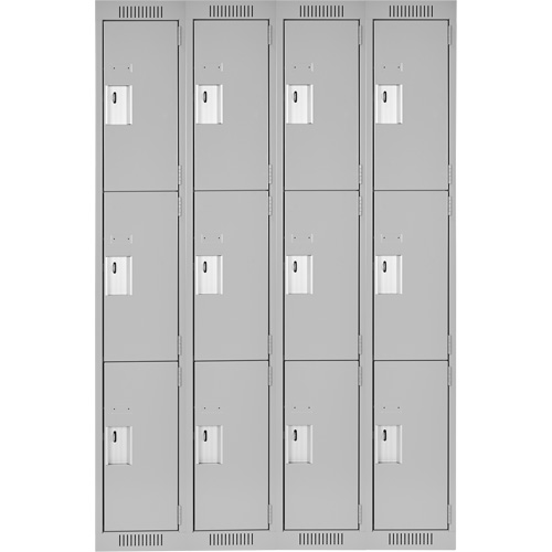 Clean Line Lockers, 3 -tier, Bank of 4, 48" x 15" x 72", Steel, Grey, Rivet (Assembled) Rock Safety Industrial Ltd