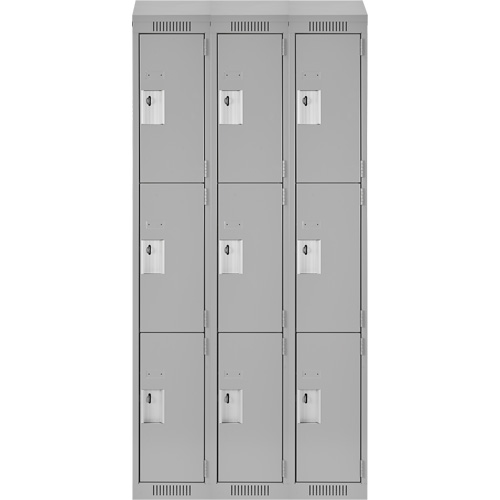 Clean Line Lockers, 3 -tier, Bank of 3, 36" x 12" x 78", Steel, Grey, Rivet (Assembled) Rock Safety Industrial Ltd
