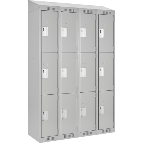Clean Line Lockers, 3 -tier, Bank of 4, 48" x 12" x 78", Steel, Grey, Rivet (Assembled) Rock Safety Industrial Ltd