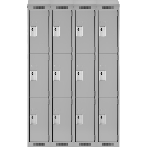 Clean Line Lockers, 3 -tier, Bank of 4, 48" x 12" x 78", Steel, Grey, Rivet (Assembled) Rock Safety Industrial Ltd