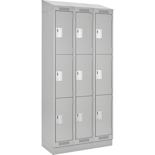 Clean Line Lockers, 3 -tier, Bank of 3, 54" x 18" x 82", Steel, Grey, Rivet (Assembled) Rock Safety Industrial Ltd