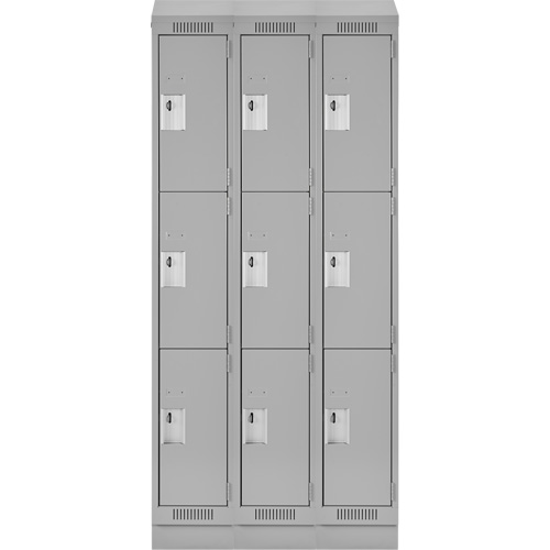 Clean Line Lockers, 3 -tier, Bank of 3, 54" x 18" x 82", Steel, Grey, Rivet (Assembled) Rock Safety Industrial Ltd