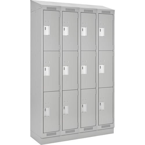 Clean Line Lockers, 3 -tier, Bank of 4, 60" x 18" x 82", Steel, Grey, Rivet (Assembled) Rock Safety Industrial Ltd