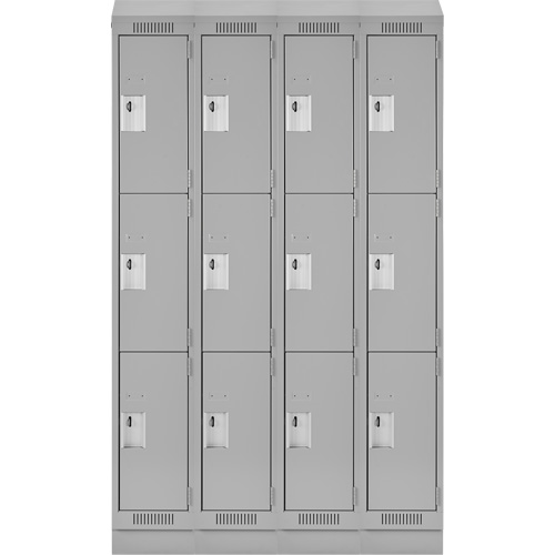 Clean Line Lockers, 3 -tier, Bank of 4, 60" x 18" x 82", Steel, Grey, Rivet (Assembled) Rock Safety Industrial Ltd