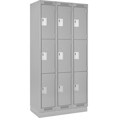 Casiers Clean Line, 3 niveaux, Bloc de 3, 54" x 18" x 76", Acier, Gris, Rivet (assembl&eacute;) Rock Safety Industrial Ltd