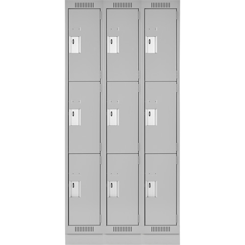Casiers Clean Line, 3 niveaux, Bloc de 3, 54" x 18" x 76", Acier, Gris, Rivet (assembl&eacute;) Rock Safety Industrial Ltd