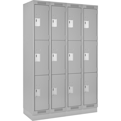 Clean Line Lockers, 3 -tier, Bank of 4, 72" x 18" x 76", Steel, Grey, Rivet (Assembled) Rock Safety Industrial Ltd