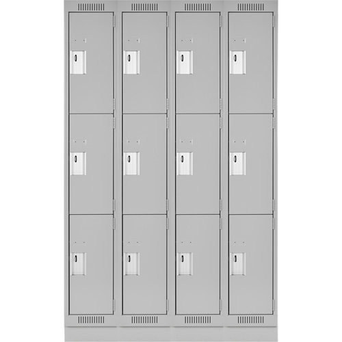 Clean Line Lockers, 3 -tier, Bank of 4, 72" x 18" x 76", Steel, Grey, Rivet (Assembled) Rock Safety Industrial Ltd