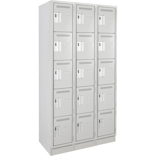 Clean Line Lockers, 5 -tier, Bank of 3, 36" x 18" x 76", Steel, Grey, Rivet (Assembled) Rock Safety Industrial Ltd