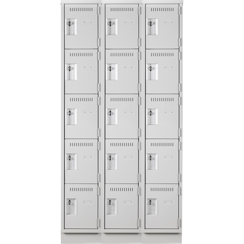 Clean Line Lockers, 5 -tier, Bank of 3, 36" x 18" x 76", Steel, Grey, Rivet (Assembled) Rock Safety Industrial Ltd