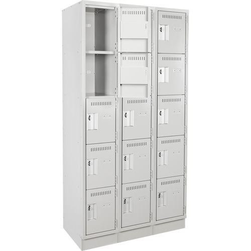 Clean Line Lockers, 5 -tier, Bank of 3, 36" x 18" x 76", Steel, Grey, Rivet (Assembled) Rock Safety Industrial Ltd